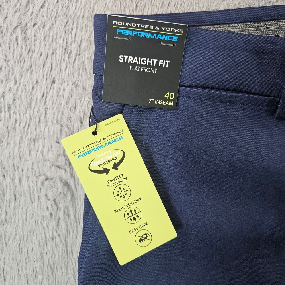 Roundtree & Yorke Performance Fairway Golf Shorts Navy Blue Straight Fit 40 7"